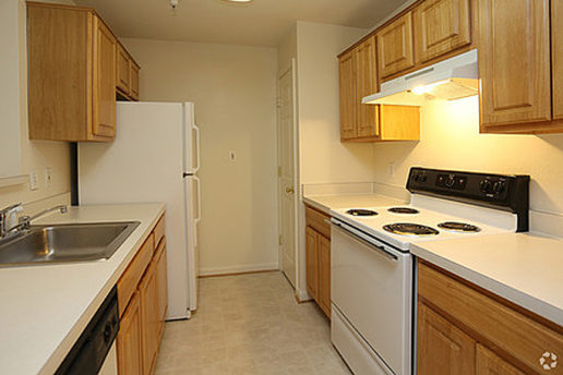 Kitchen with pantry, fridge, sink, electric stove top oven with range hood's light on